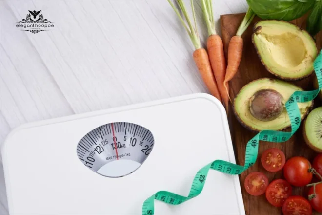 Analog bathroom scale surrounded by vegetables and measuring tape showing what you need to calculate BMI